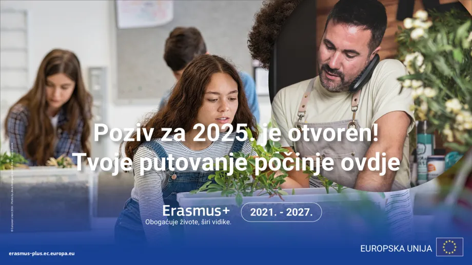 U prvom planu su odrasli radnik s mobitelom i mlada naučnica, a u pozadini se vide još jedna djevojka i glava mladića
