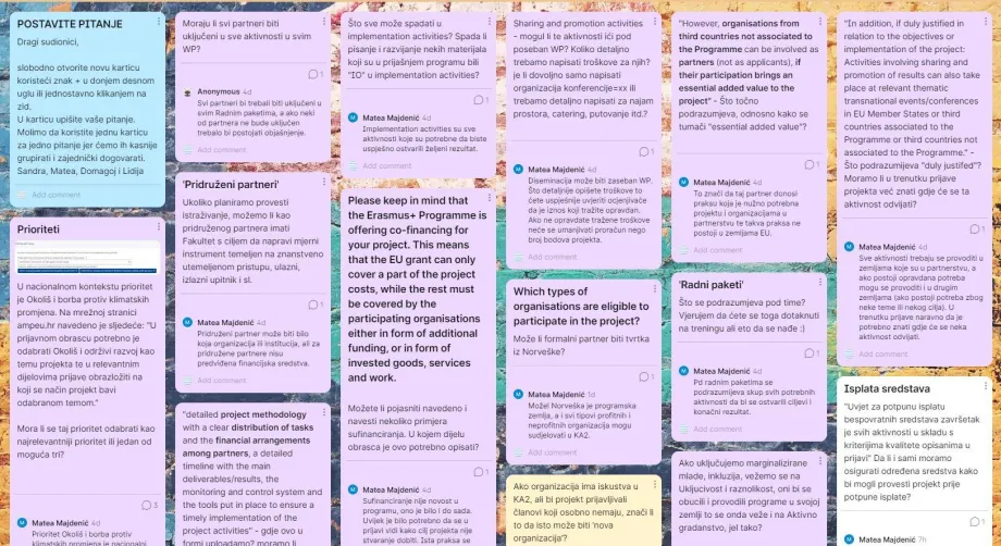 Prikaz pitanja s Padlet platforme (Cross Over trening)