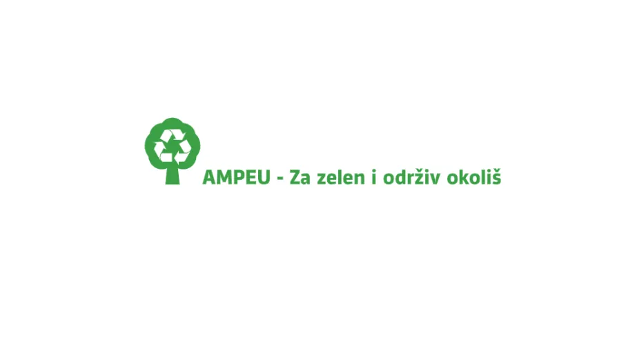 Bijela pozadina na kojoj zelenim slovima piše AMPEU - Za zelen i održiv okoliš