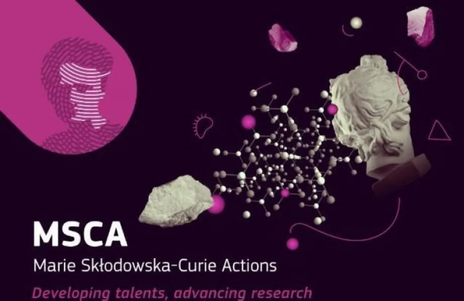 Ilustracija Marie Skłodowske – Curie i molekule