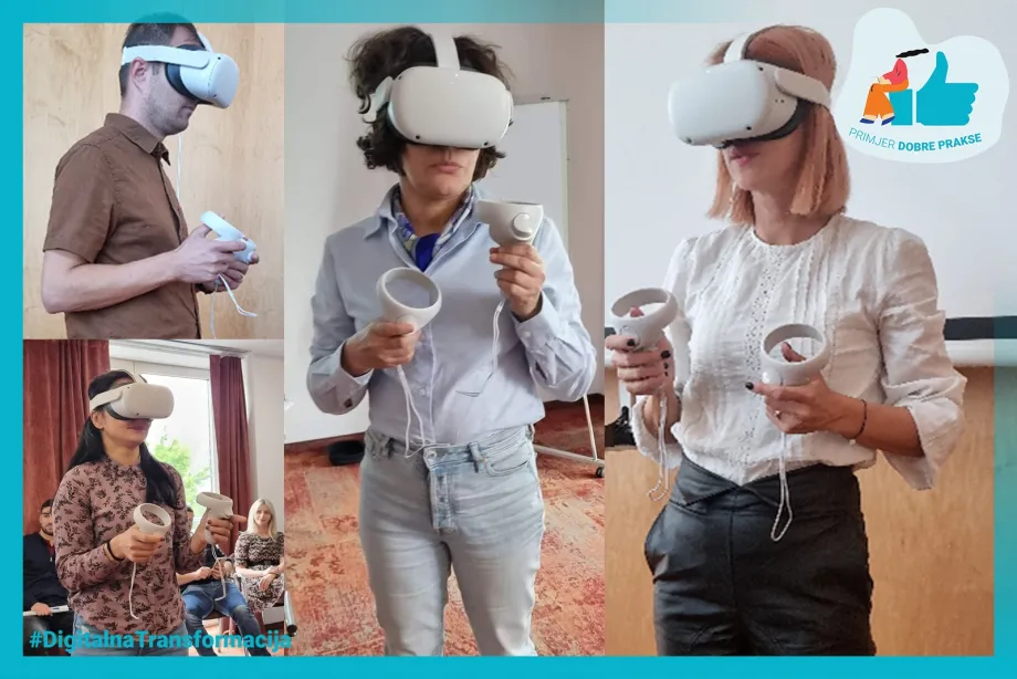 Fotografije 4 osobe s VR naočalama povezane u kolaž