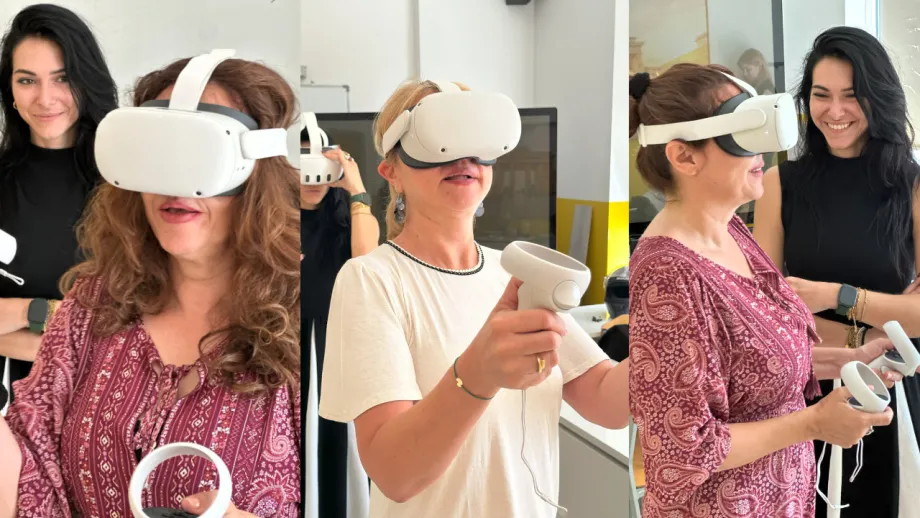 Kolaž fotografija na kojoj se nalaze dvije ženske osobe s VR naočalama i jedna žena bez naočala